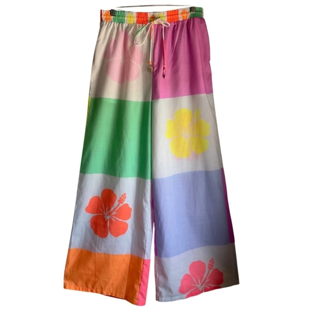 Kulani Kinis  Large Colorful Hibiscus Print Wide-Leg Pull-On Pants - Picture 2 of 14